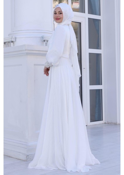 Yağmur Tesettür Abiye Ekru modelleri