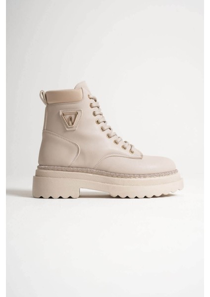 Fiora Özel Tasarım Kadın Kışlık Kalın Tabanlı Bej Bot