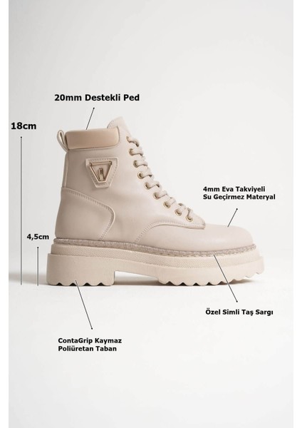 Fiora Özel Tasarım Kadın Kışlık Kalın Tabanlı Bej Bot fiyatları