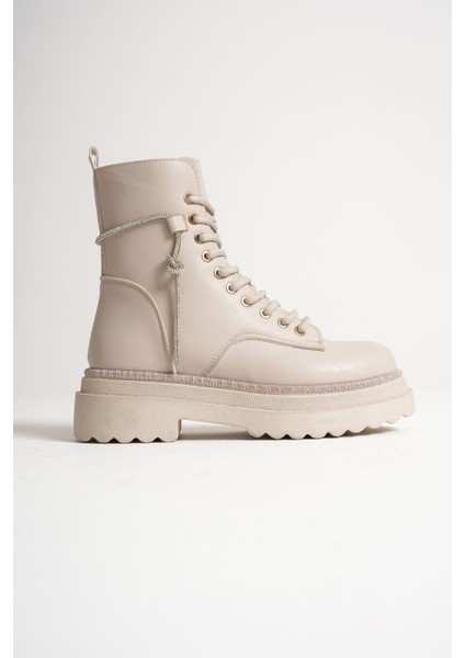 Karma Özel Tasarım Kışlık Bej Kalın Tabanlı Kadın Bot