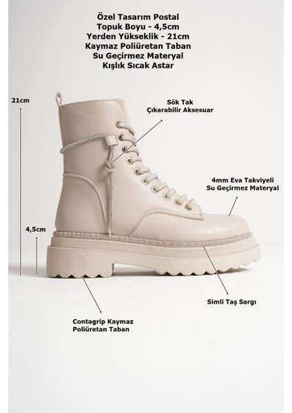 Karma Özel Tasarım Kışlık Bej Kalın Tabanlı Kadın Bot fiyatları
