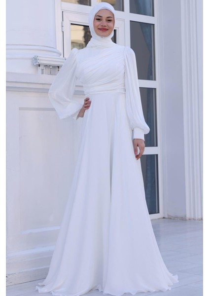 Bahar Tesettür Abiye Ekru