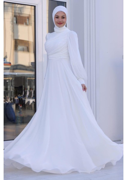 Bahar Tesettür Abiye Ekru modelleri