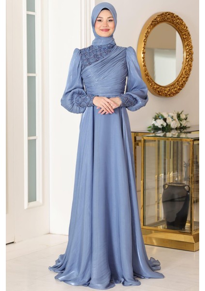 Yağmur Tesettür Abiye Bebe Mavi