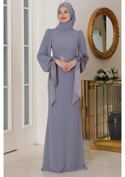 Firuze Tesettür Abiye Gri