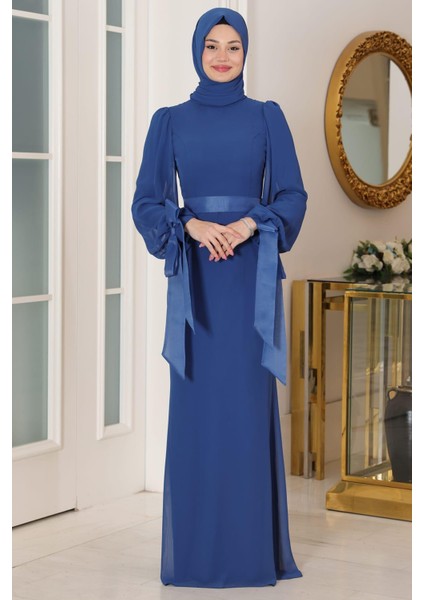 Firuze Tesettür Abiye Indigo