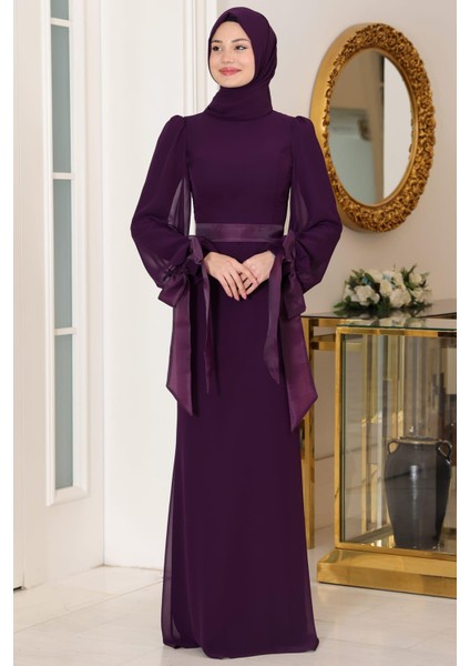 Firuze Tesettür Abiye Mor