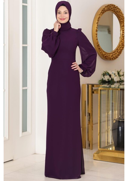 Firuze Tesettür Abiye Mor modelleri