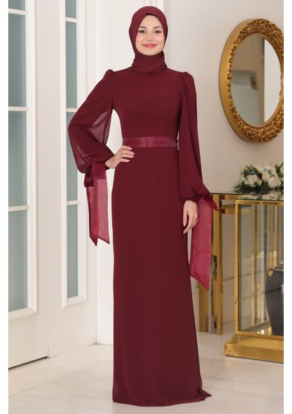 Firuze Tesettür Abiye Bordo