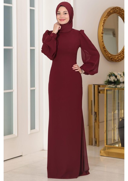 Firuze Tesettür Abiye Bordo modelleri
