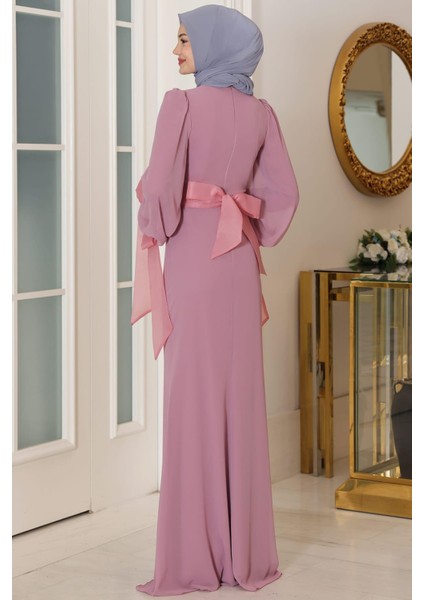 Firuze Tesettür Abiye Pudra modelleri