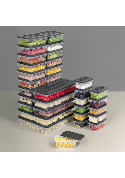 32 Parça Mikrodalga ve Difrize Uygun Saklama Kabı - 2X2400ML 6X1170ML 12X600ML 12X240ML Antrasit