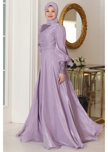 Yağmur Tesettür Abiye Lila modelleri