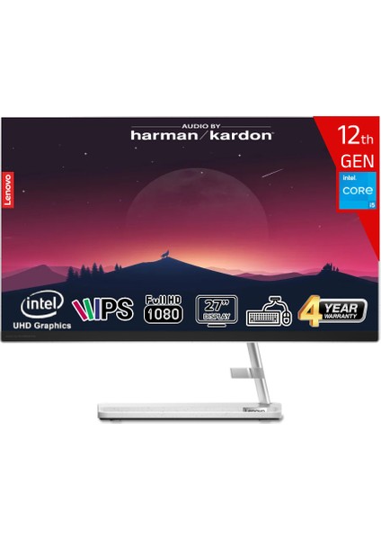 Ideacentre Aıo3 27IAP7 Intel Core I5-12450H 16GB 1tb SSD Intel UHD Graphics 27 Fhd IPS Freedos F0GJ0128TR Klavye+Mouse Beyaz All In One Bilgisayar