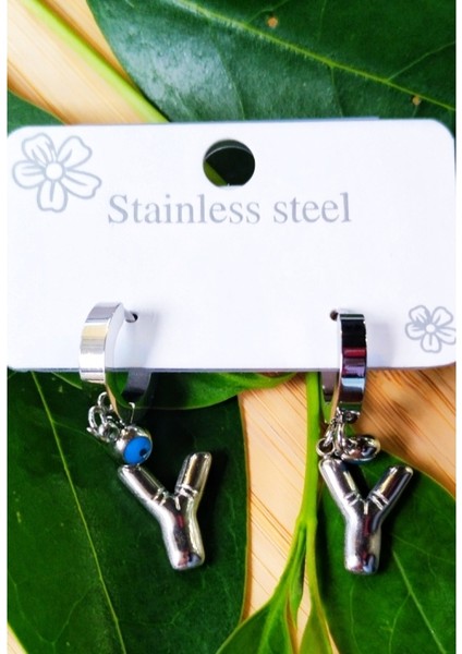 Gümüş Renk Y Harfi Lüks Gösterişli Klips Küpe