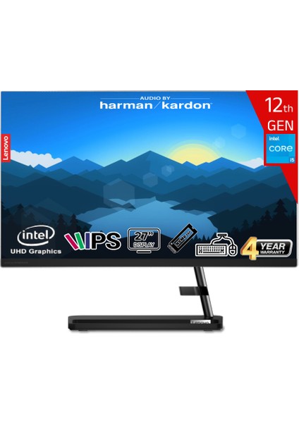 Ideacentre Aıo3 27IAP7 Intel Core I5-12450H 32 GB Ram 512 GB SSD Intel UHD Graphics 27 Fhd IPS Freedos F0GJ012ATR-32512 Klavye+Mouse Siyah All In One Bilgisayar