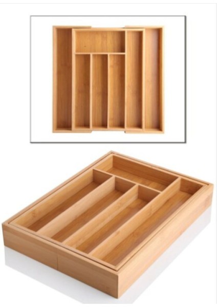 Bambu Açılır Bölmeli Çekmece Kaşıklık, Kahverengi, Şık ve Kullanışlı Tasarım