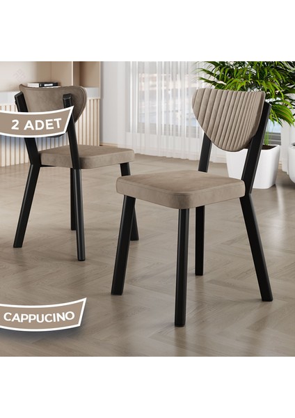 Arfe Serisi 2 Adet Cappucino Mutfak Sandalyesi Siyah Metal Iskeletli 1. Sınıf Babyface Kumaş