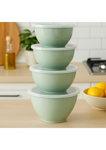 4’lü Yuvarlak Kase Seti Yeşil | 1l, 1.5l, 2.3l, 3.3l | Kapaklı Çok Amaçlı Mutfak Saklama Kabı modelleri