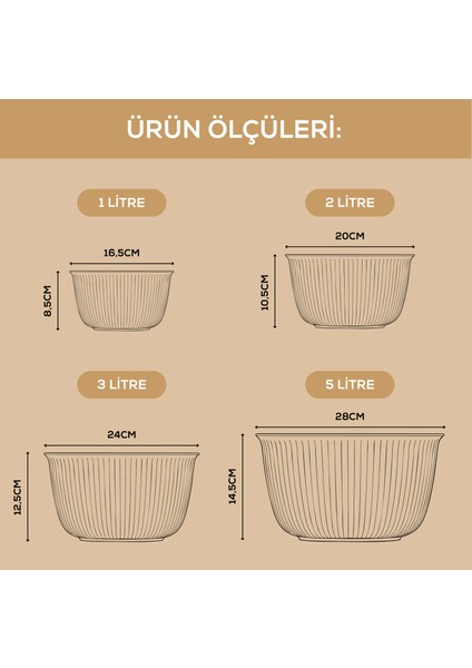 4'lü Mega Boy Plastik Karıştırma ve Saklama Kase Seti | 1l, 2l, 3l, 5l Gri fiyatları