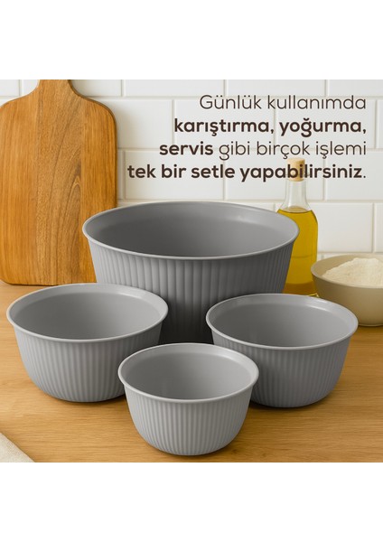 4'lü Mega Boy Plastik Karıştırma ve Saklama Kase Seti | 1l, 2l, 3l, 5l Gri fırsatları