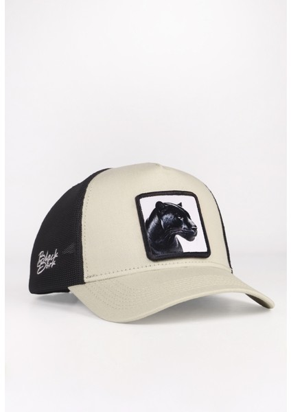 V1 Trucker Panter - 4 Kod Logolu Unisex Bej-Siyah Şapka (Cap)