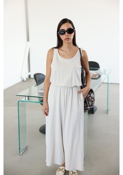 Kalın Askılı Beli Lastikli Modal Tulum indirimleri