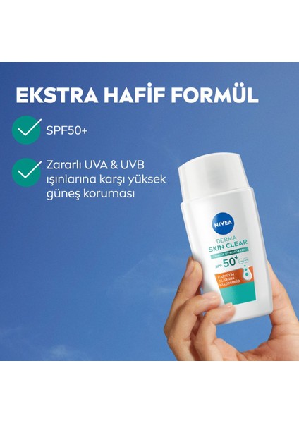 SPF50 Derma Skin Clear Yüz Kremi 40 Ml, Matlaştırıcı, Karnitin, Gliserin,niasinamid fiyatları