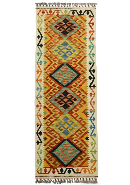 Yün Iplikten El Dokuma Turuncu Afgan Kilim Yolluk 65X192 cm (1.25 M²)