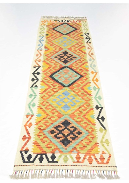 Yün Iplikten El Dokuma Turuncu Afgan Kilim Yolluk 65X192 cm (1.25 M²) fiyatları
