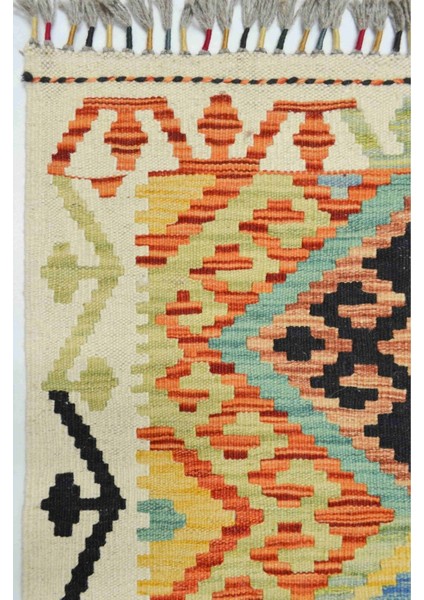 Yün Iplikten El Dokuma Turuncu Afgan Kilim Yolluk 65X192 cm (1.25 M²) fırsatları