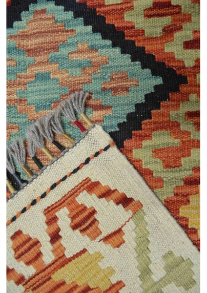 Yün Iplikten El Dokuma Turuncu Afgan Kilim Yolluk 65X192 cm (1.25 M²) indirimleri