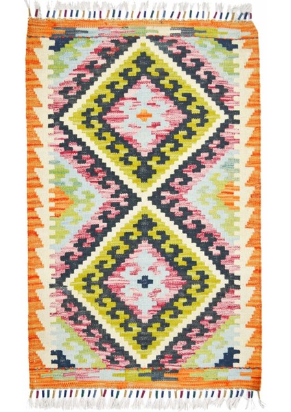 Yün Iplikten El Dokuma Turuncu Renk Afgan Kilim 61X96 cm (0.59 M²)
