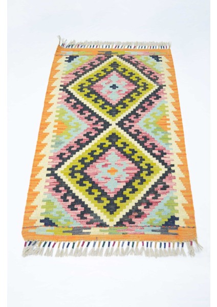 Yün Iplikten El Dokuma Turuncu Renk Afgan Kilim 61X96 cm (0.59 M²) fiyatları