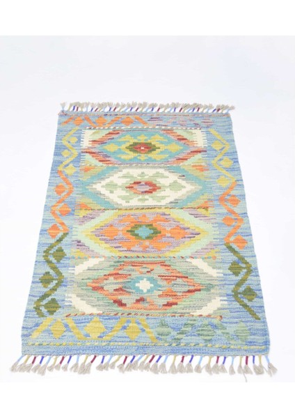 Yün Iplikten El Dokuma Turkuaz Renk Afgan Kilim 88X101 cm (0.89 M²) fiyatları