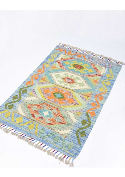 Yün Iplikten El Dokuma Turkuaz Renk Afgan Kilim 88X101 cm (0.89 M²) modelleri