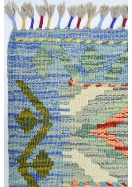 Yün Iplikten El Dokuma Turkuaz Renk Afgan Kilim 88X101 cm (0.89 M²) fırsatları