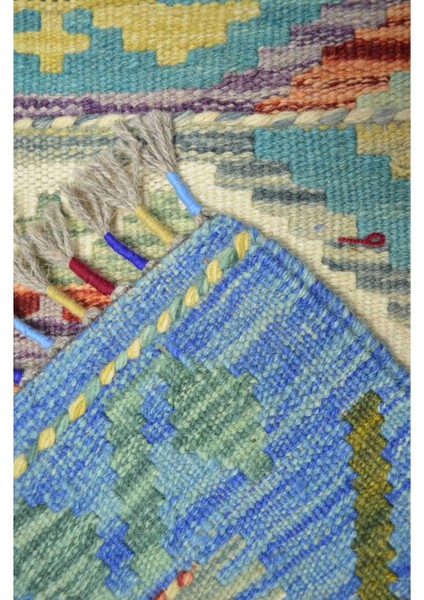 Yün Iplikten El Dokuma Turkuaz Renk Afgan Kilim 88X101 cm (0.89 M²) indirimleri