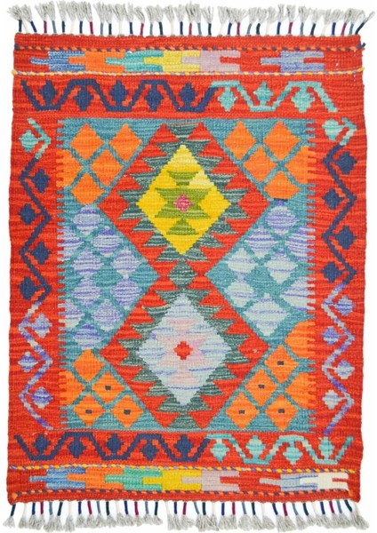 Yün Iplikten El Dokuma Kırmızı Renk Afgan Kilim 64X82 cm (0.53 M²)