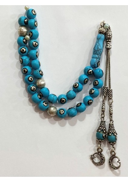 Doğal Firuze Taşlı Yuvarlak Model Tespih