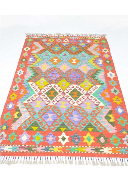 Yün Iplikten El Dokuma Kırmızı Renk Afgan Kilim 100X150 cm (1.5 M²) fiyatları