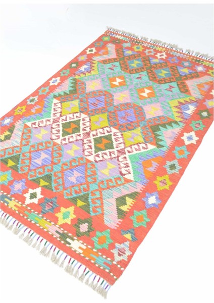 Yün Iplikten El Dokuma Kırmızı Renk Afgan Kilim 100X150 cm (1.5 M²) modelleri