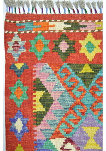 Yün Iplikten El Dokuma Kırmızı Renk Afgan Kilim 100X150 cm (1.5 M²) fırsatları