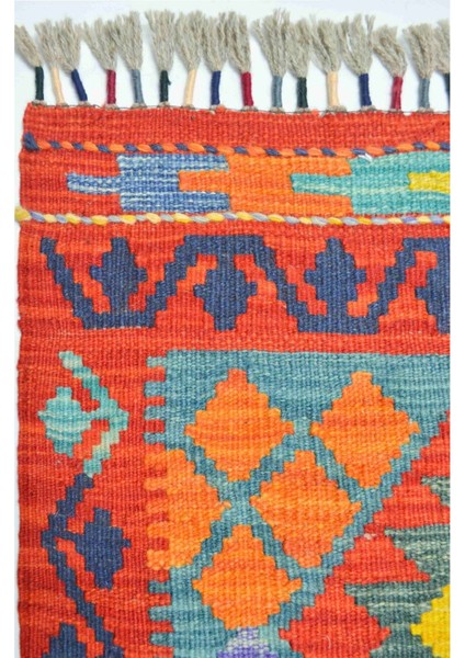 Yün Iplikten El Dokuma Kırmızı Renk Afgan Kilim 64X82 cm (0.53 M²) fırsatları