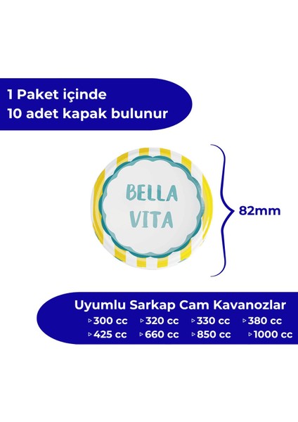 10 Adet Çok Renkli Kavanoz Kapağı 82 mm Dolce Vita Desenler fiyatları