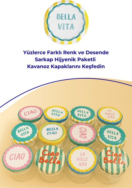 10 Adet Çok Renkli Kavanoz Kapağı 82 mm Dolce Vita Desenler indirimleri