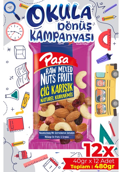 Çiğ Karışık Naturel Kuruyemiş 40 gr x 12 Adet
