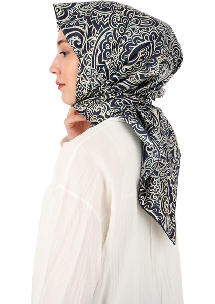 Lacivert Sanat Desen Twill Ipek Eşarp fiyatları