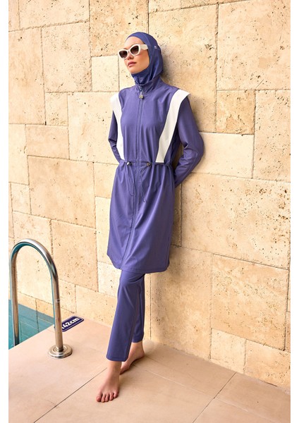 Indigo Tam Kapalı Mayo – Hakim Yakalı, Stoperli Su Itici Kumaş M2526-2 fiyatları