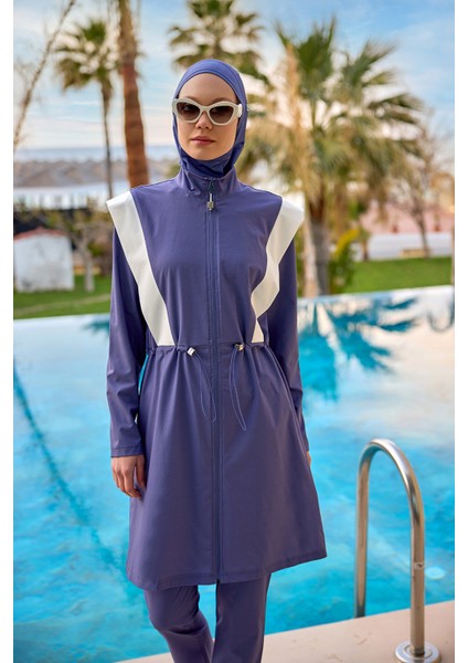 Indigo Tam Kapalı Mayo – Hakim Yakalı, Stoperli Su Itici Kumaş M2526-2 modelleri